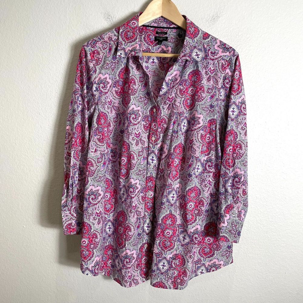 Talbots Pink and Purple Paisley Button-Down Shirt